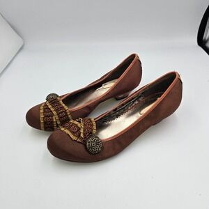 Poetic Licence Brown Dressy Heeled Pumps Beaded Decor‎ Round Toe Elegant Euro 38